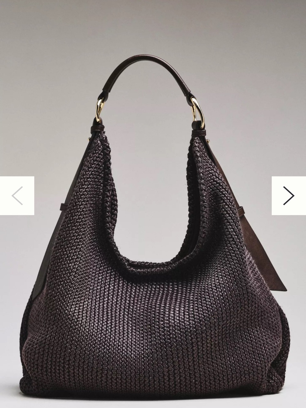 Dolce Vita raffia Woven Hobo Bag in Dark Brown with Gold Hardware